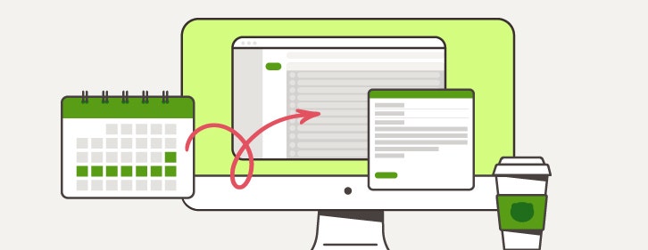 Featured Image: An illustration of a desktop computer with a calendar and messaging platform open
