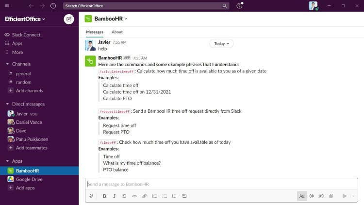 BambooHR App for Slack Help