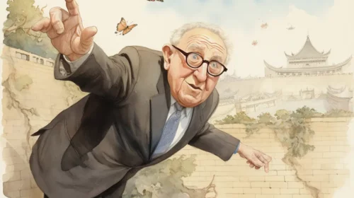 Illustration of Henry Kissinger in China