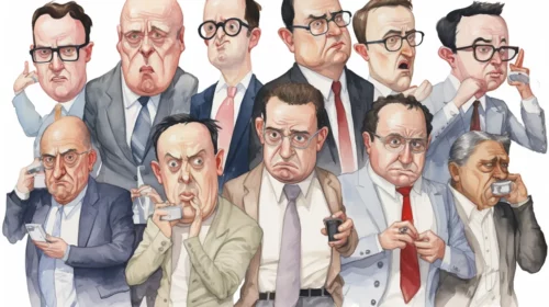 Illustration of pessimistic American businessmen